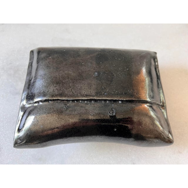 Dark Gray Unique Vintage Retangle Vase For Sale - Image 8 of 11