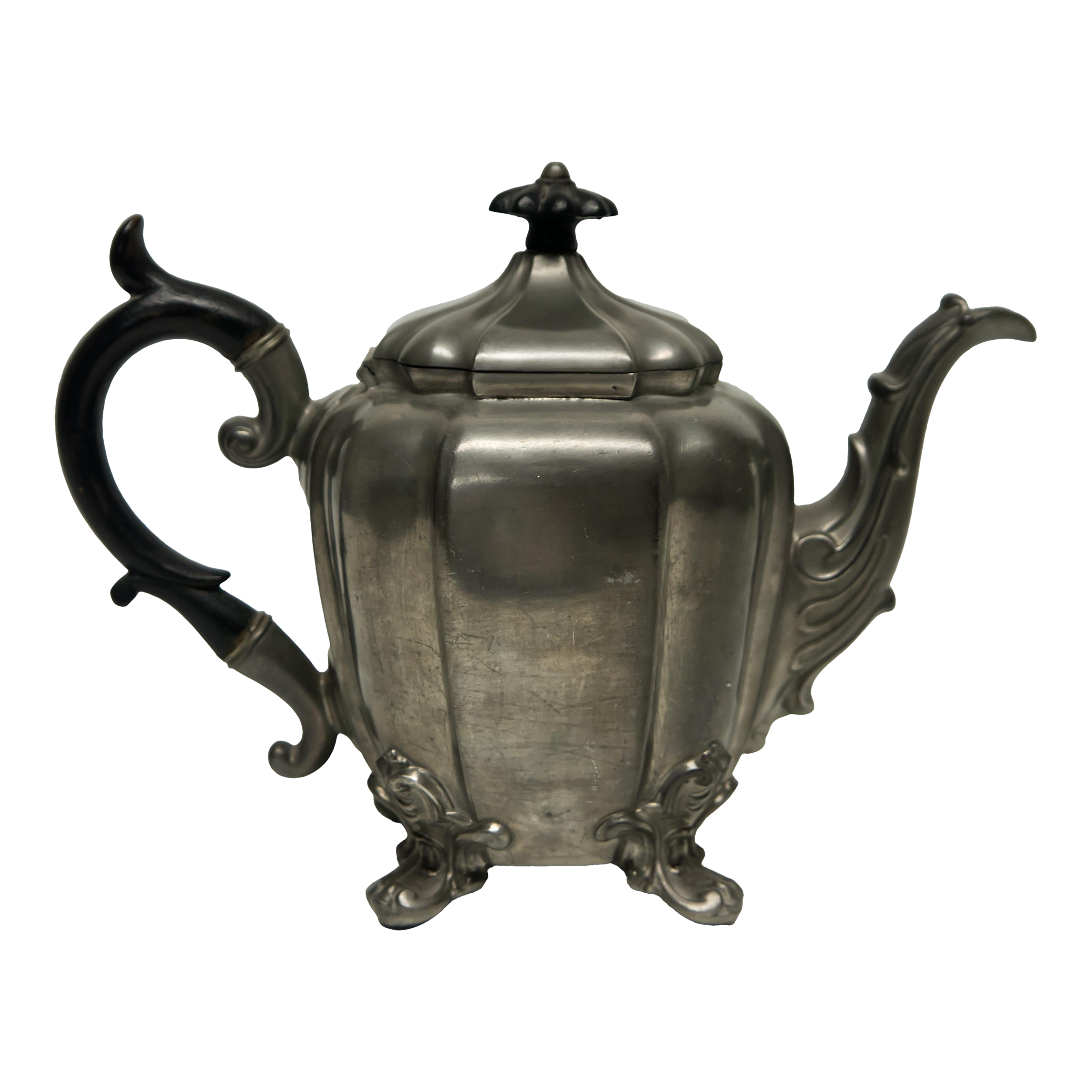Victorian Pewter Tea Pot Black Wood Handle by James Dixon & Sons