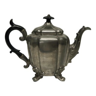 Victorian Pewter Tea Pot Black Wood Handle by James Dixon & Sons For Sale
