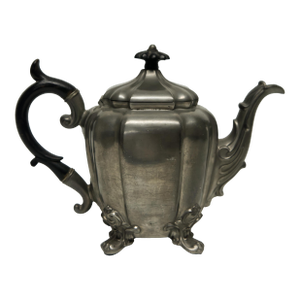 Victorian Pewter Tea Pot Black Wood Handle by James Dixon & Sons