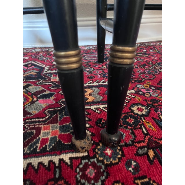 Set of 2 - Vintage Hitchcock Style Stenciled, Black and Gold Painted Chairs, Rush Seats For Sale - Image 9 of 12