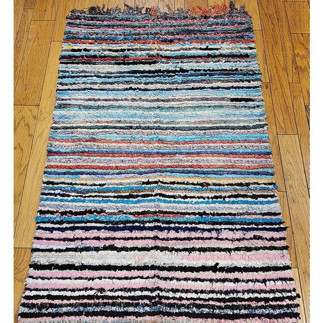 Vintage Moroccan Boucherouite Shag Area Rug, Handwoven Wool, Stripe, 5' X 7' For Sale - Image 11 of 11
