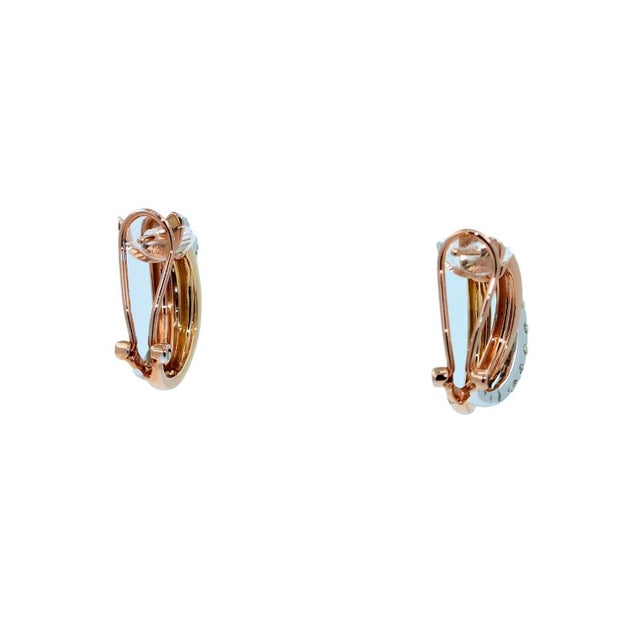 Round Shape Brilliant Cut White Diamonds Pave Set 14k Triple Tone White Yellow Gold, A Pair For Sale - Image 4 of 8