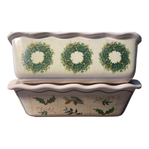 Nantucket Christmas Holly Wreath Stoneware Baking Dishes, Set of 2