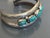 Tribal Vintage Turquoise Cuff Bracelet, Silver Bands Have Eyelit Pattern For Sale - Image 3 of 3