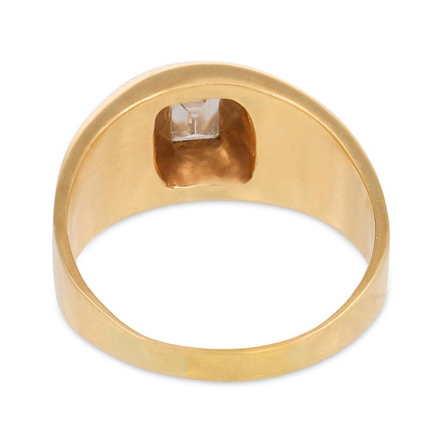 Vintage Emerald Cut Diamond 14k Yellow Gold Bezel Ring, Size 9.5 For Sale In Los Angeles - Image 6 of 7