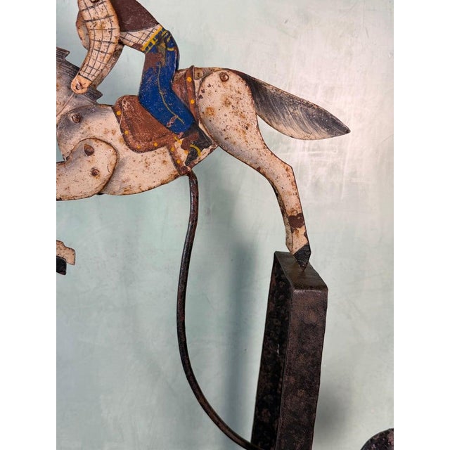 Metal Vintage Folk Art Cowboy on Horse Balancing Sculpture For Sale - Image 7 of 11