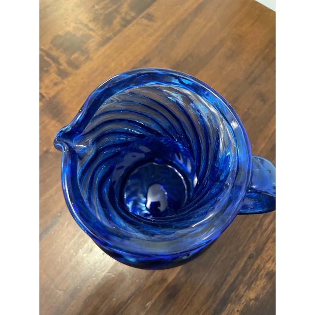Vintage Hand-Blown Cobalt Blue Glass Pitcher With Matching Saucer For Sale - Image 9 of 9