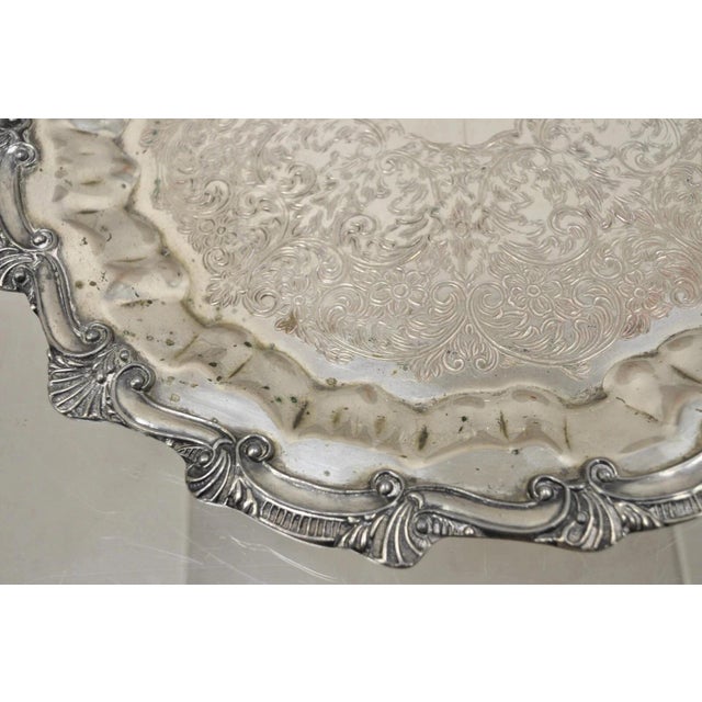 Mid 20th Century Vintage Victorian Style Silver Plated Scalloped Edge Round Serving Platter Tray For Sale - Image 5 of 12