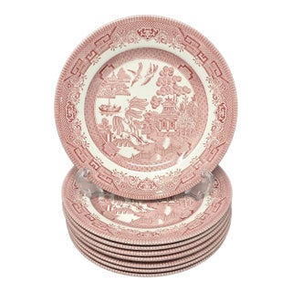 Vintage Mid-Century Modern Churchill Willow Rosa Pink English Cottage 8" Salad Plates-Set of 7 For Sale