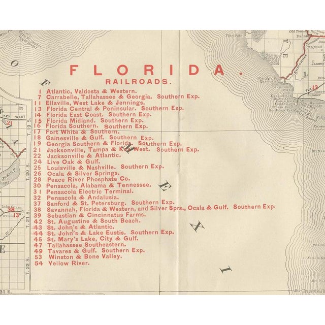 Antique Map of Florida The Sunshine State by Ran McNally, 1899 For Sale - Image 4 of 12