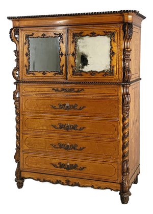 Italian Carlo X Style Sideboard in Turned Wood with Mirrors, 1930s