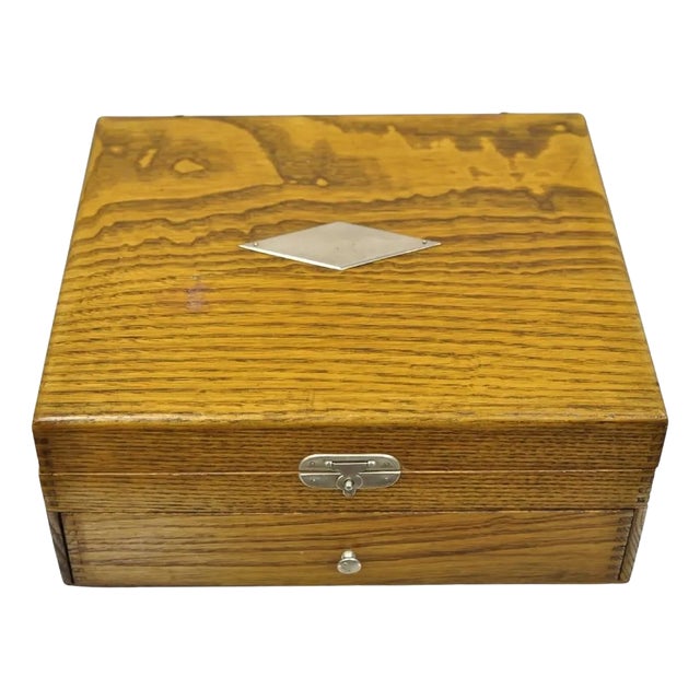 Early 20th Century Antique Wm Rogers Oak Small Flatware Silverware Storage Box With Drawer For Sale