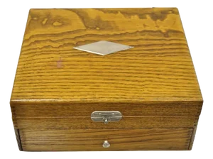 Early 20th Century Antique Wm Rogers Oak Small Flatware Silverware Storage Box With Drawer