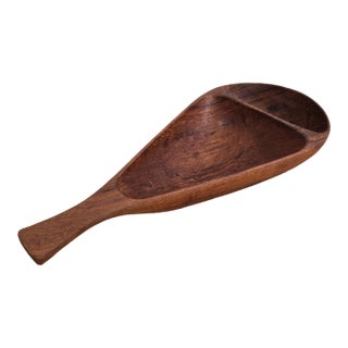 Stig Sandqvist Handled Teak Divided Wood Bowl Organic Design Sweden Marked Ss For Sale