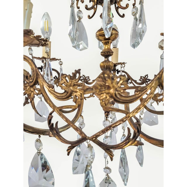 Metal Early 20th Century French Rococo Style 5-Light Cast Bronze & Pendeloque Crystal Cage Chandelier For Sale - Image 7 of 14