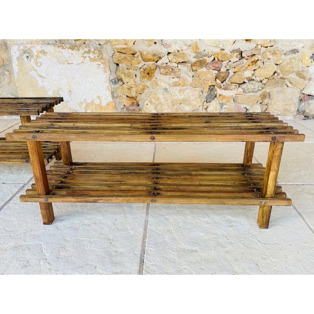 Vintage 2-Tiered Slatted Side Tables, Set of 2 For Sale - Image 4 of 18