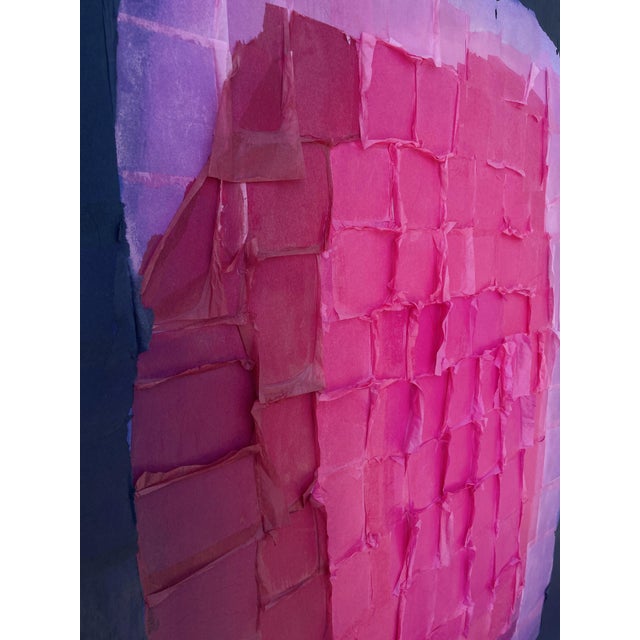 Abstract Bold Magenta and Navy Large Textured Wall Art For Sale - Image 3 of 7