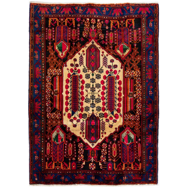 1960s Vintage Persian Bidjar Handmade Medallion Navy Blue Wool Rug For Sale In New York - Image 6 of 6
