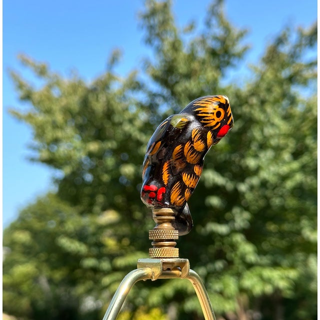 Lacquerware Owl Lamp Finial on Bronze Hardware For Sale - Image 4 of 8