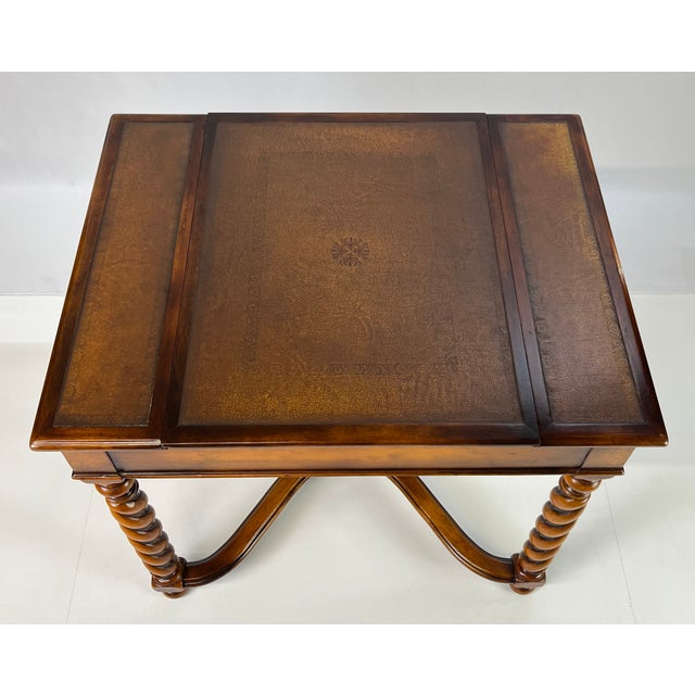 Theodore Alexander Attributed Barley Twist Game Table With Reversible Tooled Leather Top For Sale - Image 12 of 18