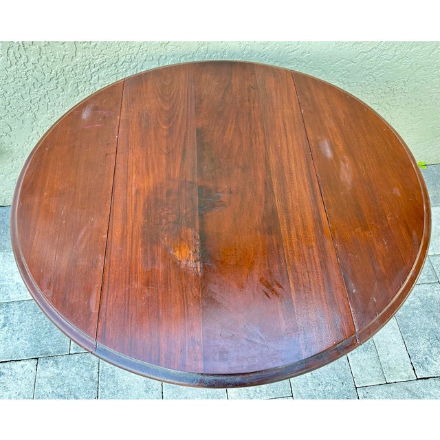 Brown Antique Early 20th Century Solid Wood Drop Leaf Oval Wine Table For Sale - Image 8 of 12