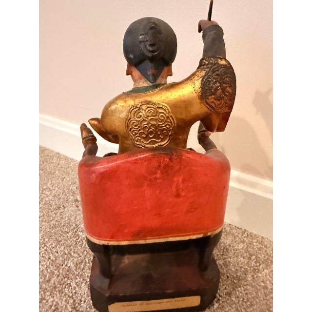Wood Late 19th C. Chinese Giltwood & Lacquer Taoist Deity Statue With Original Spear For Sale - Image 7 of 12