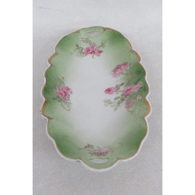 Bavaria Germany Porcelain Floral Pink Roses Serving Tray Dish With Handles For Sale - Image 12 of 13
