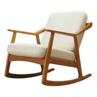 Vintage Danish Oak Rocking Chair by H. Brockmann Petersen for Randers Møbelfabrik, 1960s For Sale