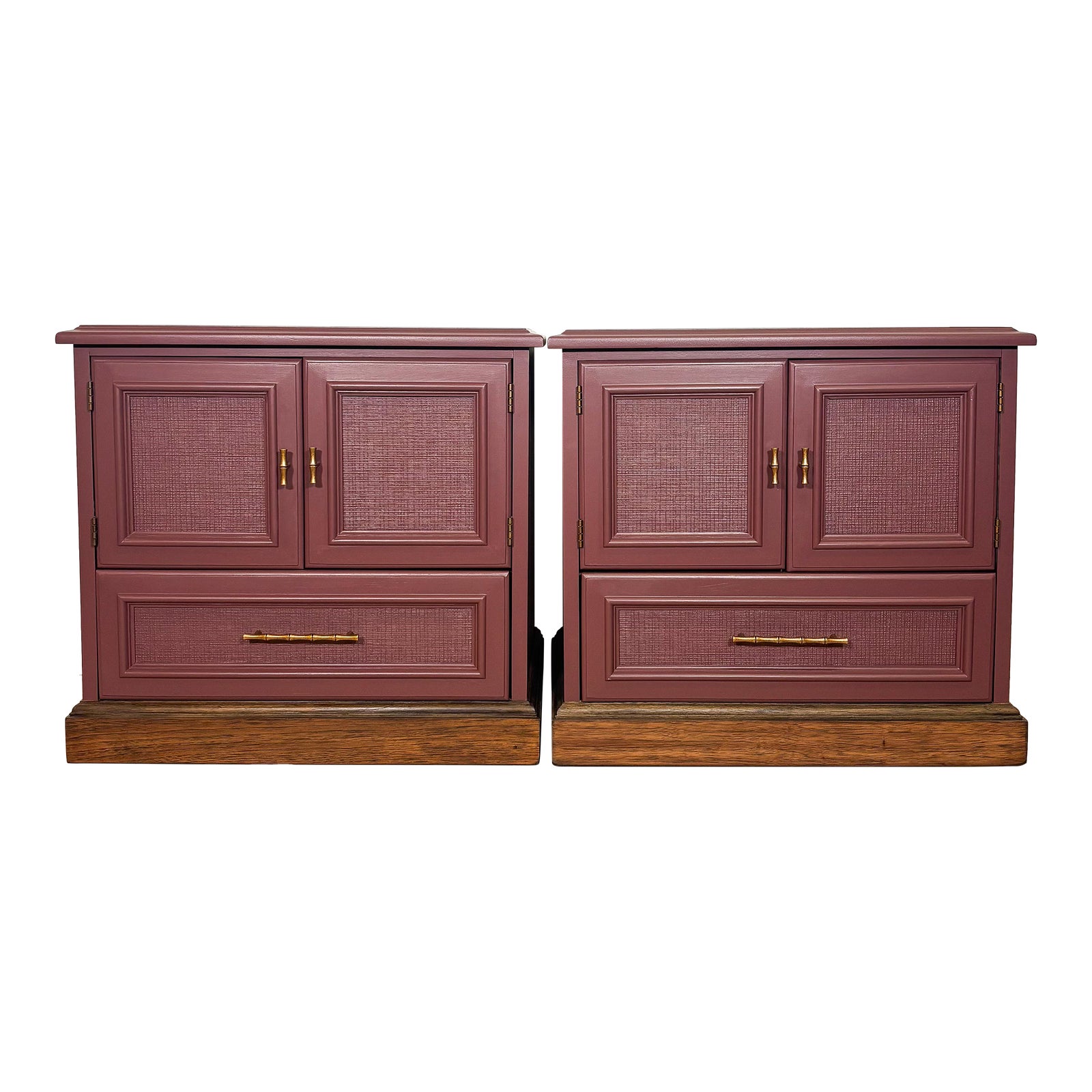 1970s Drexel Nightstand Set, Newly Refinished in Ruby Dusk by