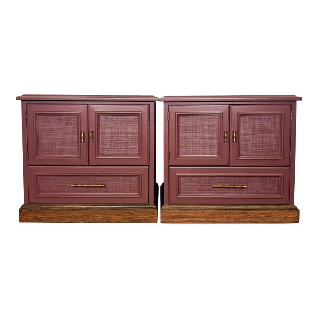 1970s Drexel Nightstand Set, Newly Refinished in Ruby Dusk by Benjamin Moore, A Pair For Sale