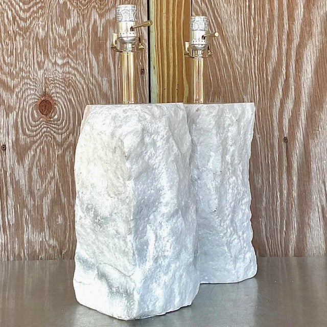 Vintage Boho Cut Marble Lamps - a Pair For Sale In West Palm - Image 6 of 6