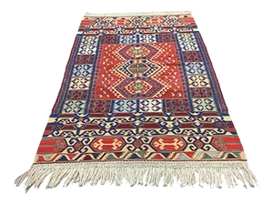 Vintage Turkish Blue, Red, Beige & Gold Wool Kilim Rug, 1960s