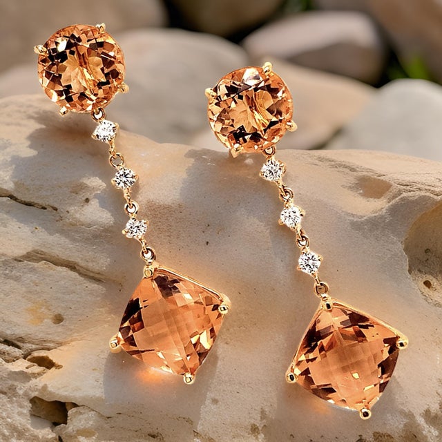 Natural Morganite Diamond Earrings 14k Gold 10.1 TCW Certified For Sale In New York - Image 6 of 14