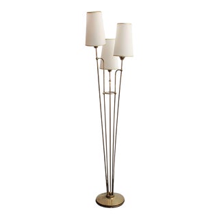 Mid-Century Brass Three-Fixture Floor Lamp For Sale