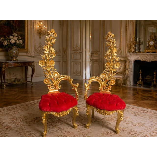 Red Mid 20c Italian Baroque Gold Red Velvet Side Chairs - Pair For Sale - Image 8 of 8