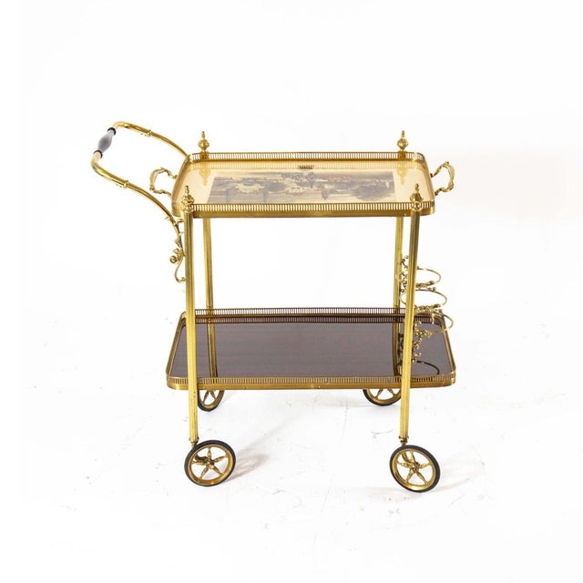 Brass Serving Trolley with Removable Tray, 1950s For Sale - Image 4 of 11