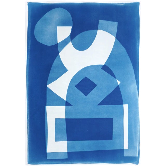 2025, House on a Hill, Desert Modernism Architecture, Handmade Monotype Cyanotype on Watercolor Paper by Kind of Cyan For Sale