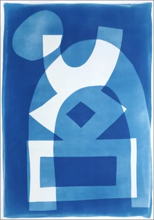 2025, House on a Hill, Desert Modernism Architecture, Handmade Monotype Cyanotype on Watercolor Paper by Kind of Cyan