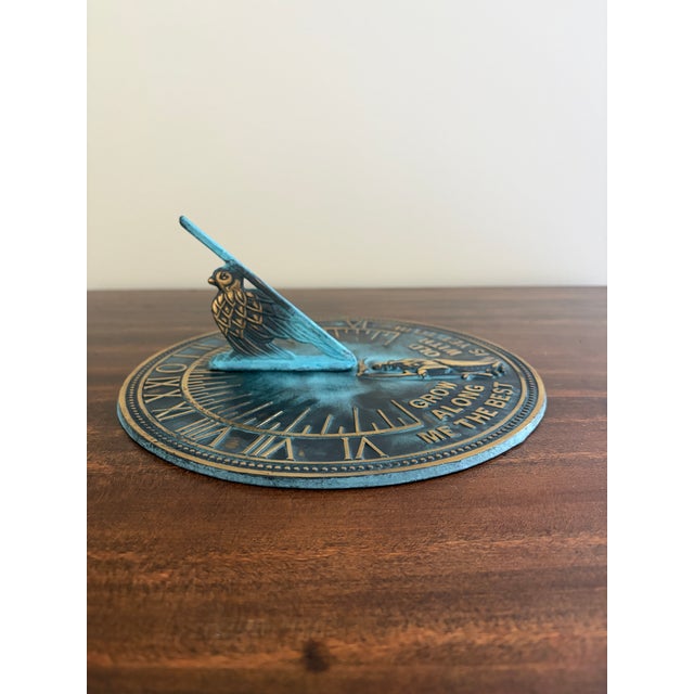 Virginia Metalcrafters Vintage English Country Iron Verdigris Garden Sundial "Grow Old Along With Me" For Sale - Image 4 of 8