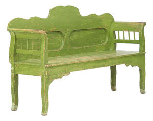Rustic Folk Art Farmhouse Painted Pine Bench