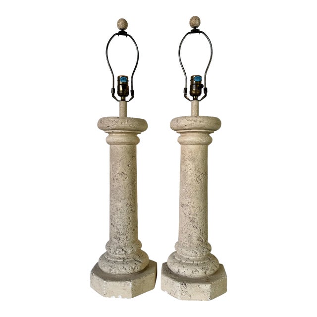 1980s Vintage Faux-Coralstone Plaster Table Lamps - a Pair For Sale