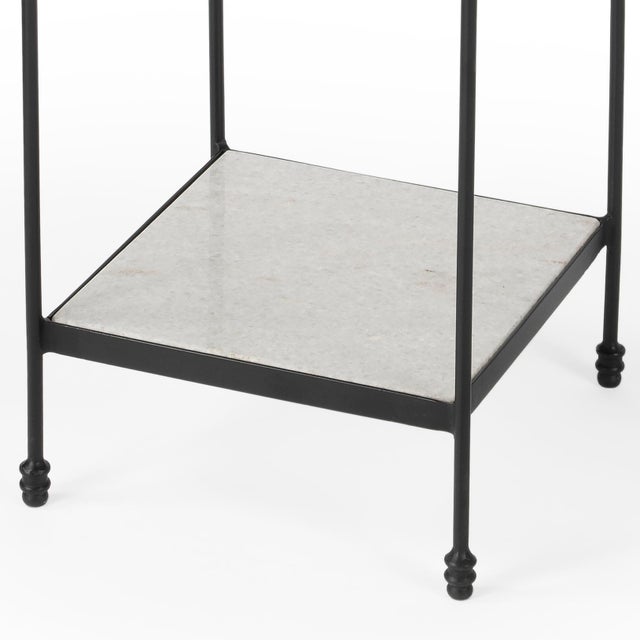 Larkin 12 in. W Square Outdoor Marble and Iron Side Table with Lower Open Shelf, Metal Outdoor Finish For Sale In Chicago - Image 6 of 8