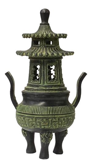 Small Chinese Green Black Ancient Pagoda Tower Incense Holder Display