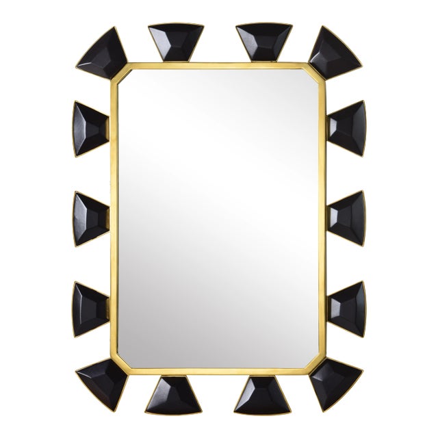 Celerie Kemble for Mirror Image Home Black Leather & Burnished Brass Mirror For Sale