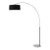 1960s 92" Nova of California Float Floor Lamp Mid Century Arc Lamp, Black Linen Shade, White Round Marble Base, Dimmable For Sale