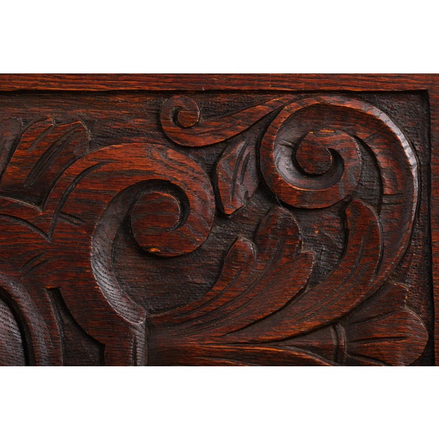 Vintage Jacobean Style Carved Oak Chest For Sale - Image 15 of 16