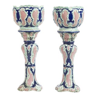 Porcelain Planters with Columns, Set of 2 For Sale