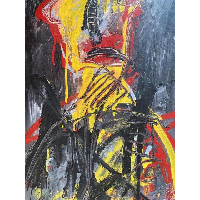 Painting by Jazzu "Fever" mixed media h 100 x W 50 x D 3 Cm Titled and signed on the back 2020 France This piece has an...