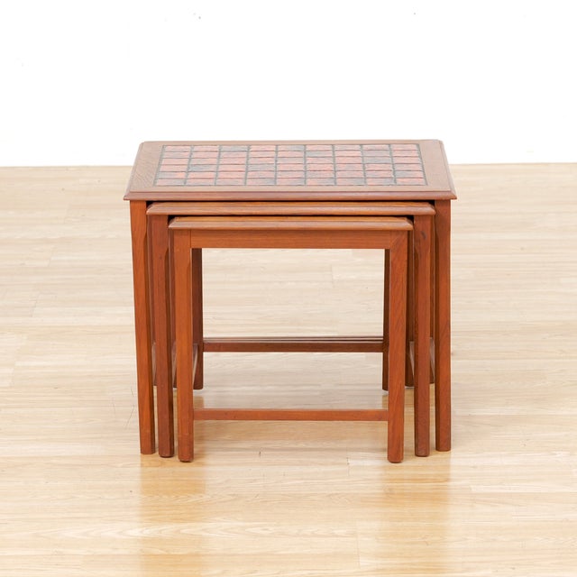 Mid-Century Modern 1960s Danish Modern Teak & Tile Top Nesting Tables For Sale - Image 3 of 9